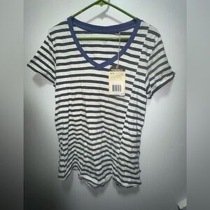 Toad&Co storm stripe  Short Sleeve Tee Shirt Navy Stripe V-Neck Women’s M